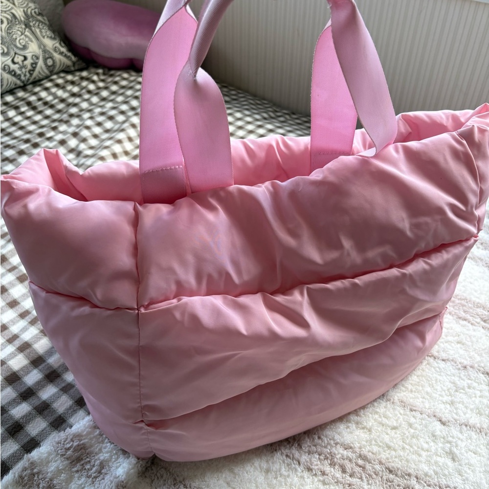 Pink Quilted Tote Bag - Women's Shoulder Bag